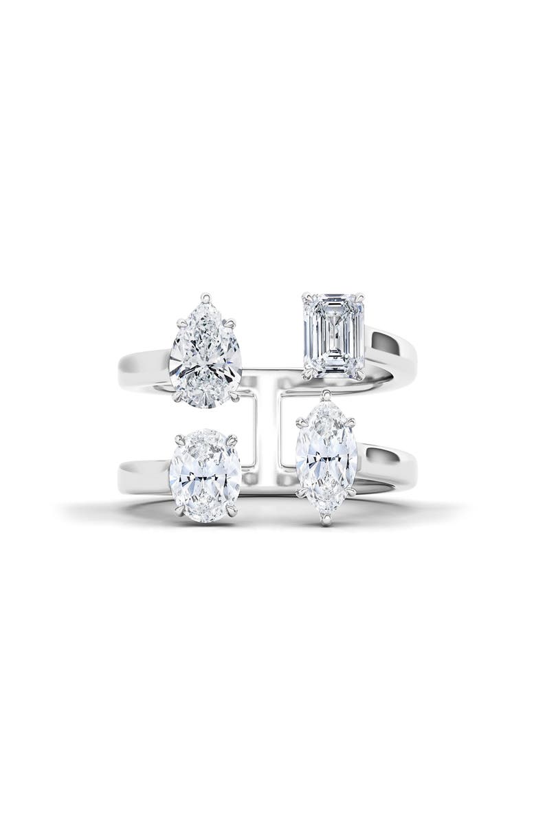 HauteCarat Fancy 4-Stone Lab Created Diamond Ring, Main, color, 18K White Gold