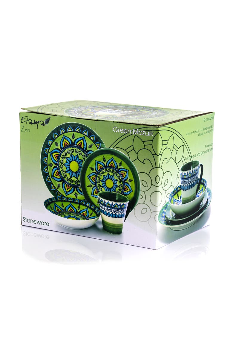 Mozaik 16 Piece Stoneware Dinnerware Set, Alternate, color, Green