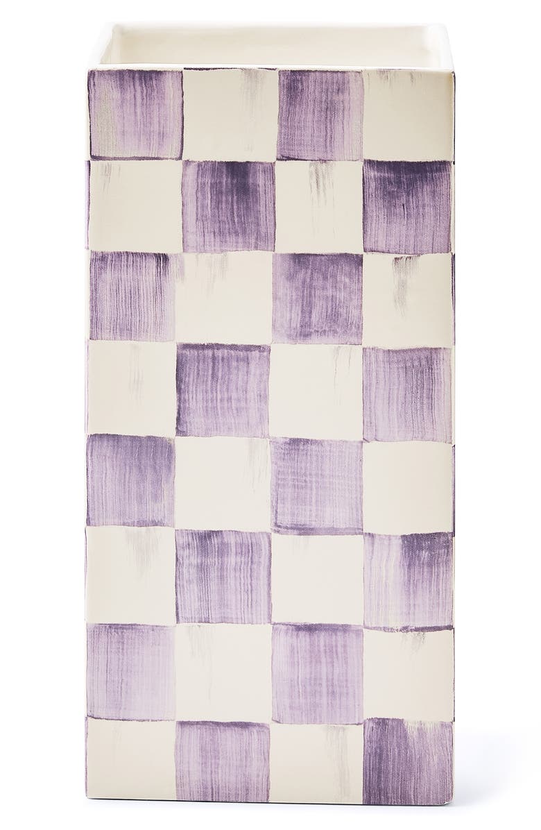 MACKENZIE CHILDS Violet Check Pillar Vase, Main, color, Violet