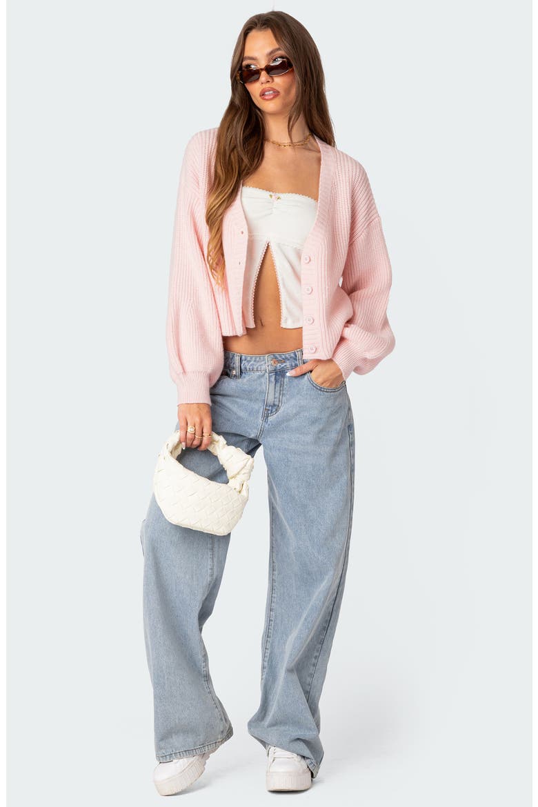 Sabrina Bishop Sleeve Crop Cardigan, Alternate, color, LIGHT-PINK