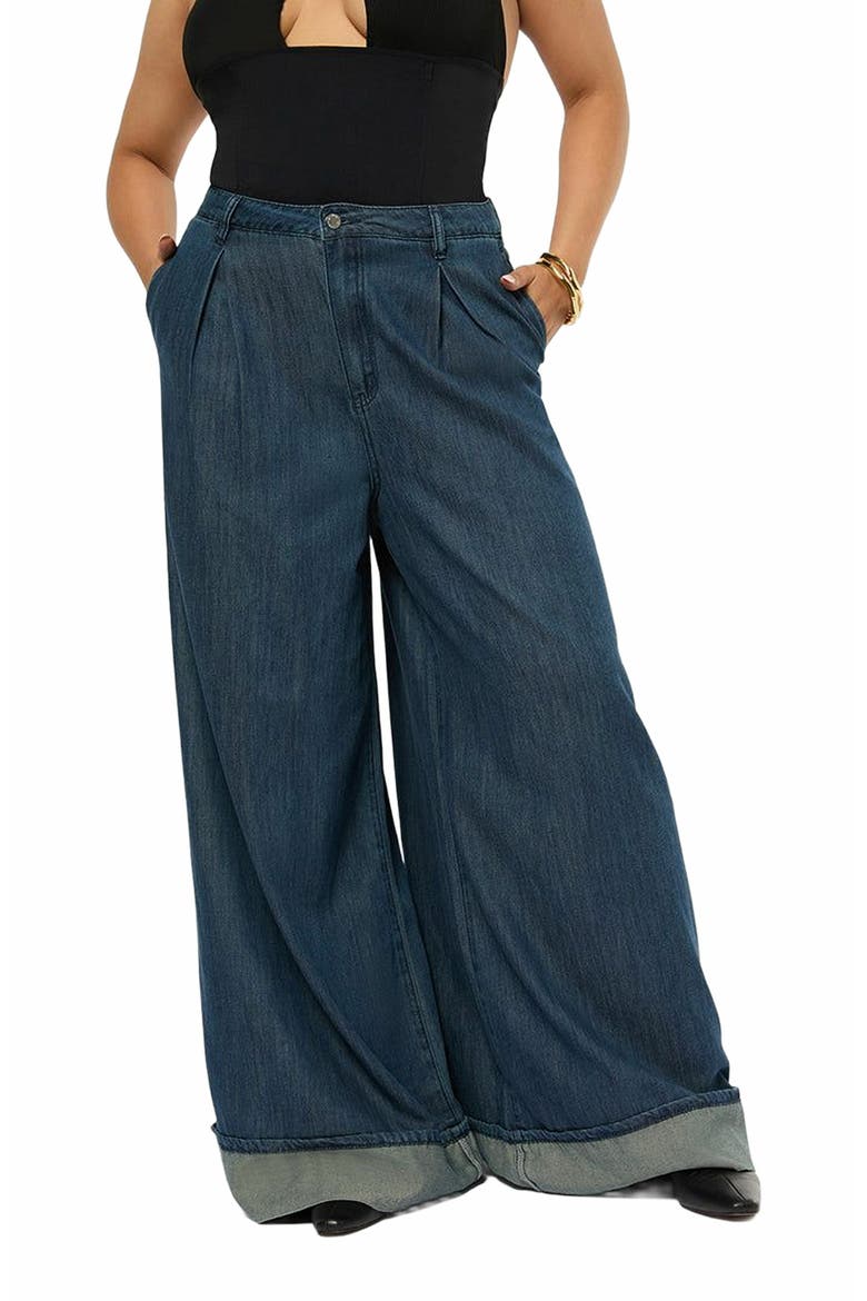 Pleated Wide Leg Jean, Alternate, color, MID WASH