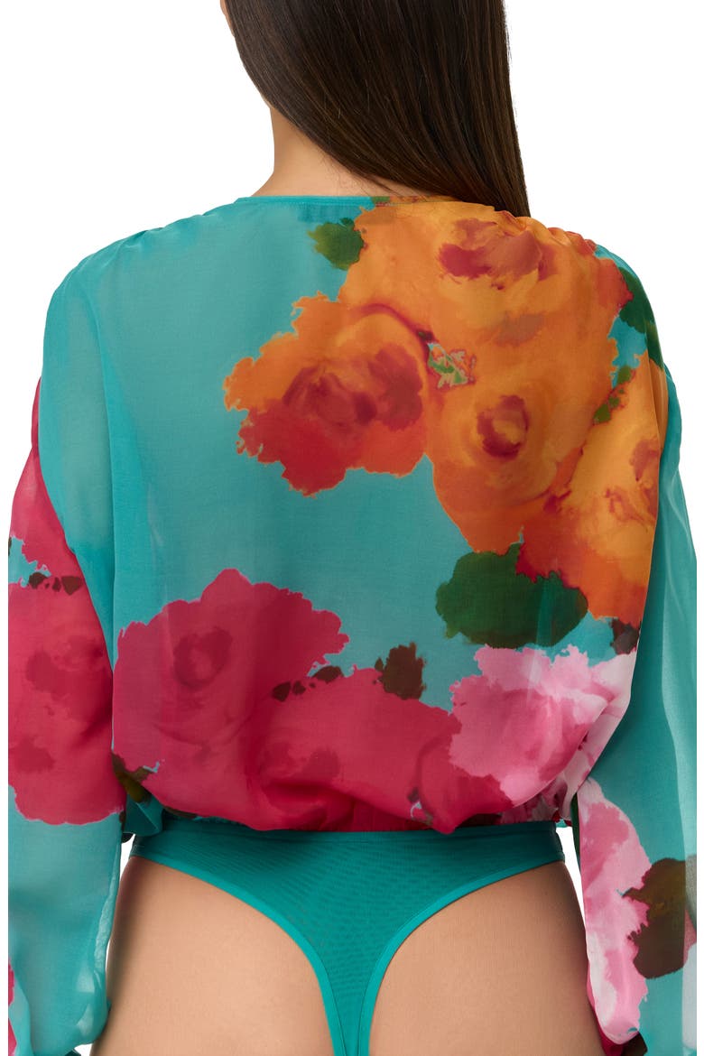 Floral Print Chiffon V-Neck Bodysuit, Alternate, color, FLORA SPRITZ