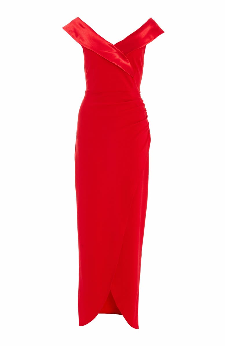 QUIZ Scuba Crepe/Satin Bardot Wrap Maxi Dress, Alternate, color, 