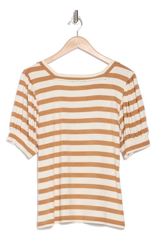 T Tahari Square Neck Banded Top In Ivory/toffee Stripe