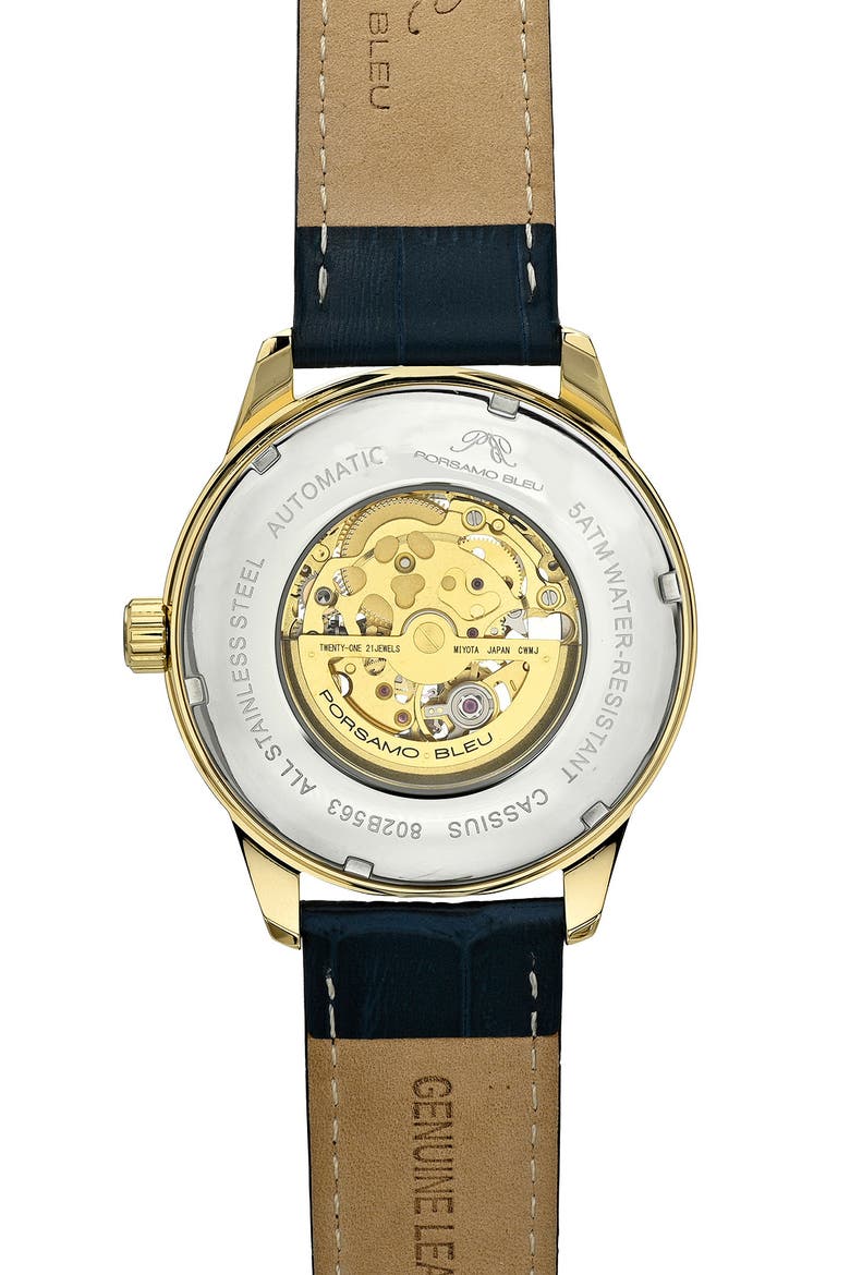 Men's Cassius Automatic Croc Embossed Leather Strap Watch, 45mm, Alternate, color, GOLD