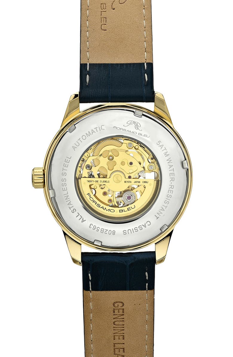 PORSAMO BLEU Men's Cassius Automatic Croc Embossed Leather Strap Watch, 45mm, Alternate, color,