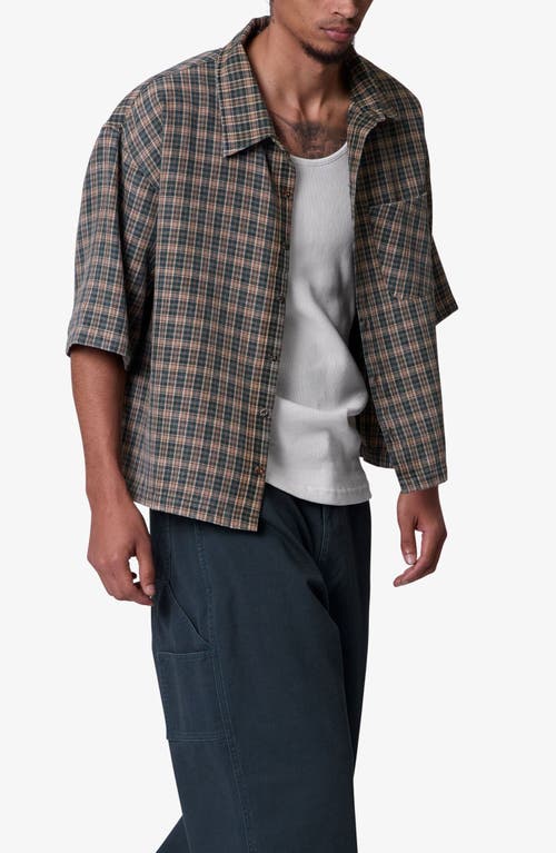 Mnml Oversize Crop Plaid Short Sleeve Button-up Shirt In Gray