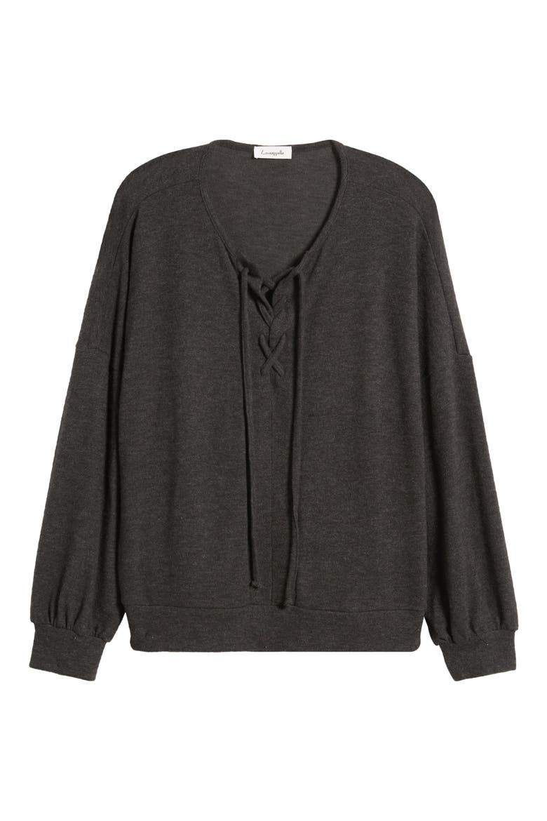 Lace-Up Knit Top, Alternate, color, BLACK