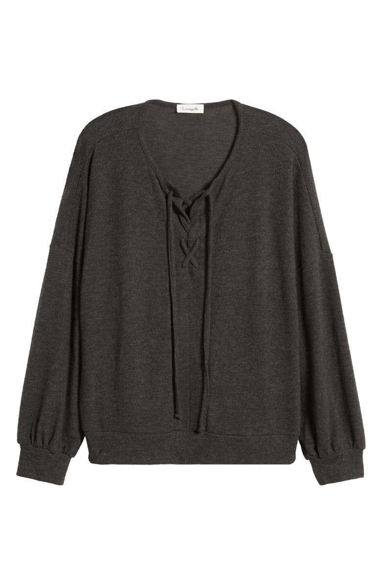 Loveappella Lace-Up Knit Top, Alternate, color, Black