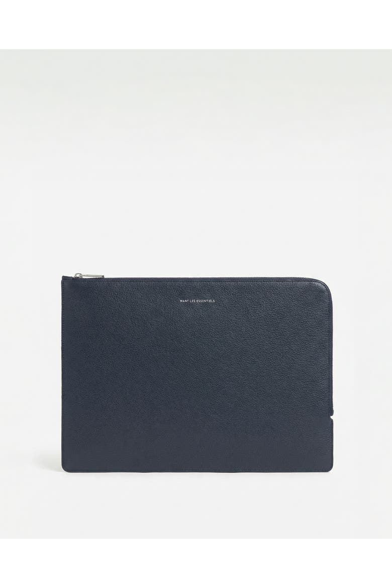 Alto Pebble-Grained Leather Computer Sleeve, Main, color, Navy