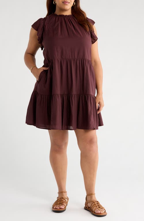 Treasure & Bond Tiered High Neck Shift Minidress In Brown