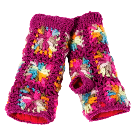 Multi Color Flower Crochet Handwarmers