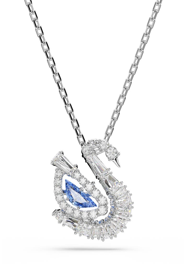 Crystal Swan Pendant Necklace, Main, color, SILVER/ BLUE