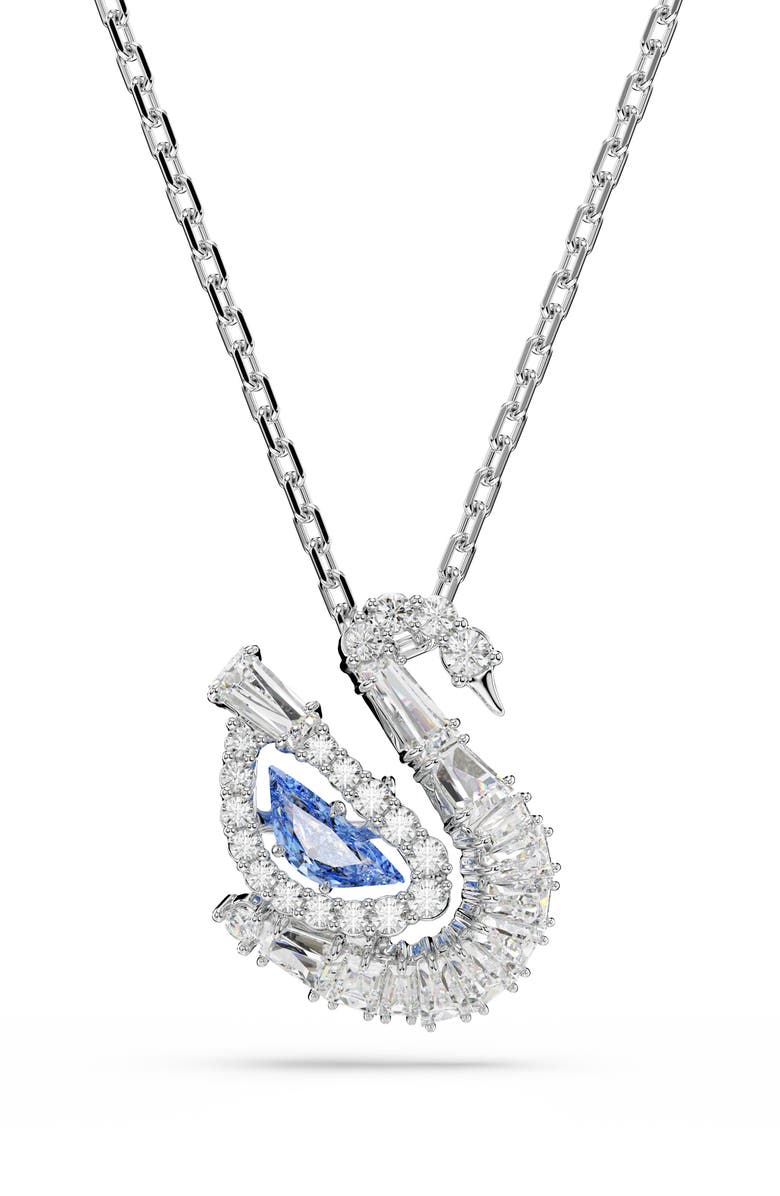 Swarovski Crystal Swan Pendant Necklace, Main, color, Silver/ Blue