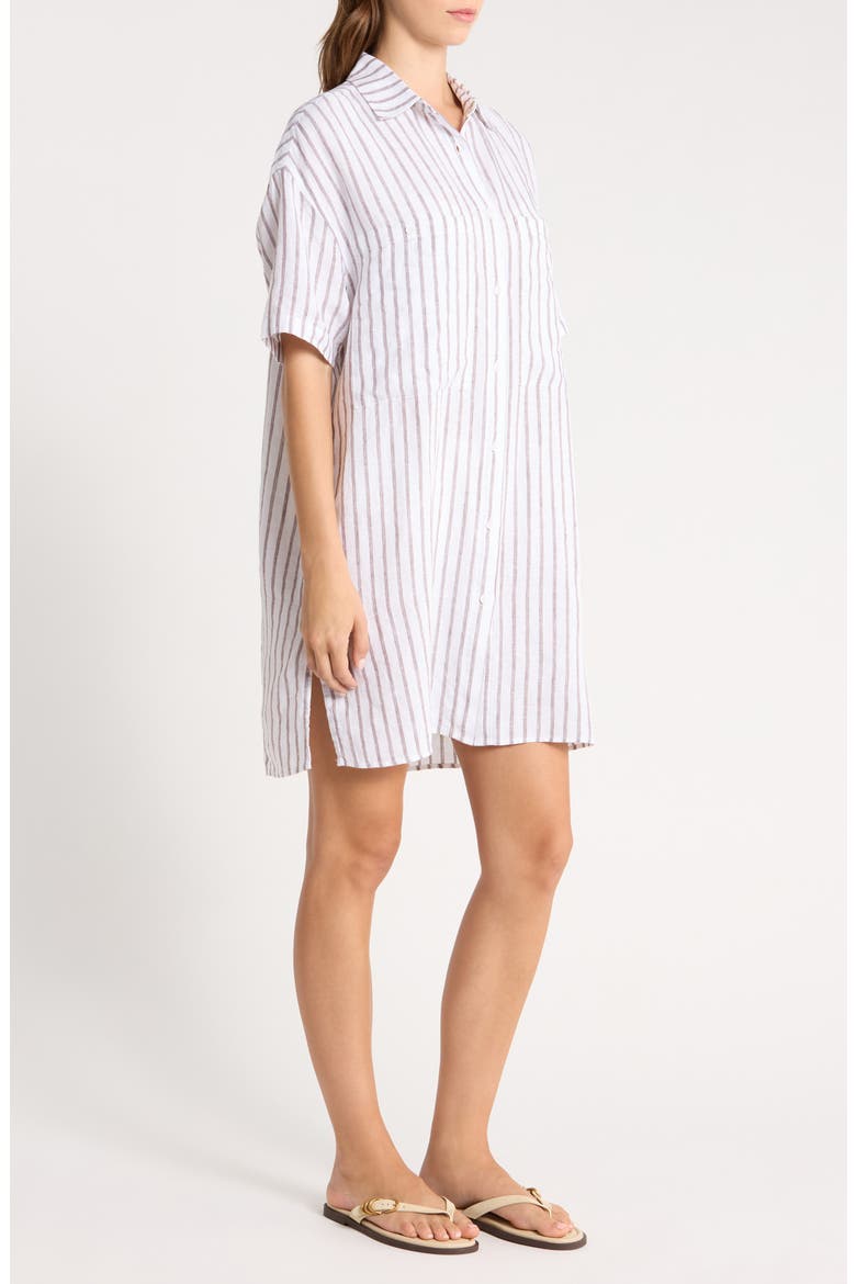 Getaway Stripe Linen Minidress Cover-Up, Alternate, color, CLASSIC STRIPE STORMY COCONUT