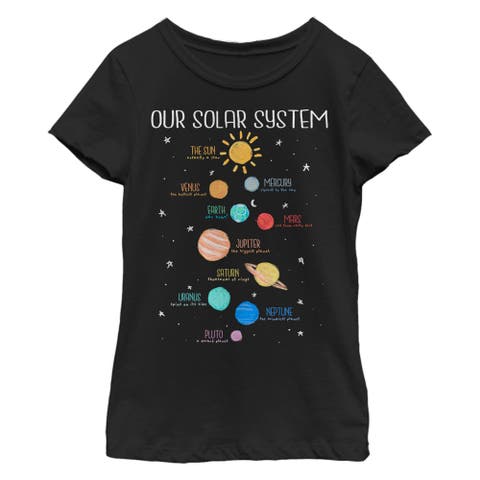 Girl's Lost Gods Solar System Planet Cheat Sheet Graphic T-Shirt