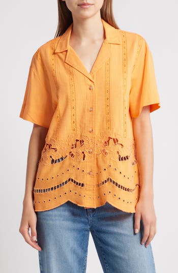 Damson Madder Martina Oversize Eyelet Button-up Shirt In Orange