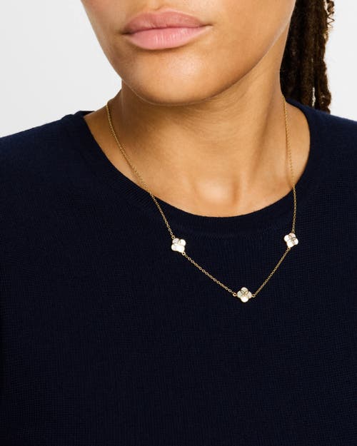 Jan Leslie Sterling With 18k Gold Overlay And Gemstones Triple Petal Station Necklace In White