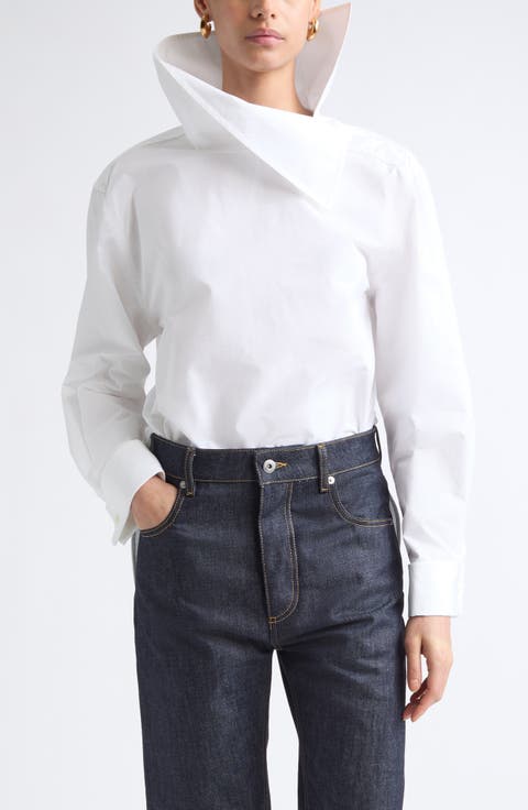 Asymmetric Draped Collar Cotton Poplin Shirt