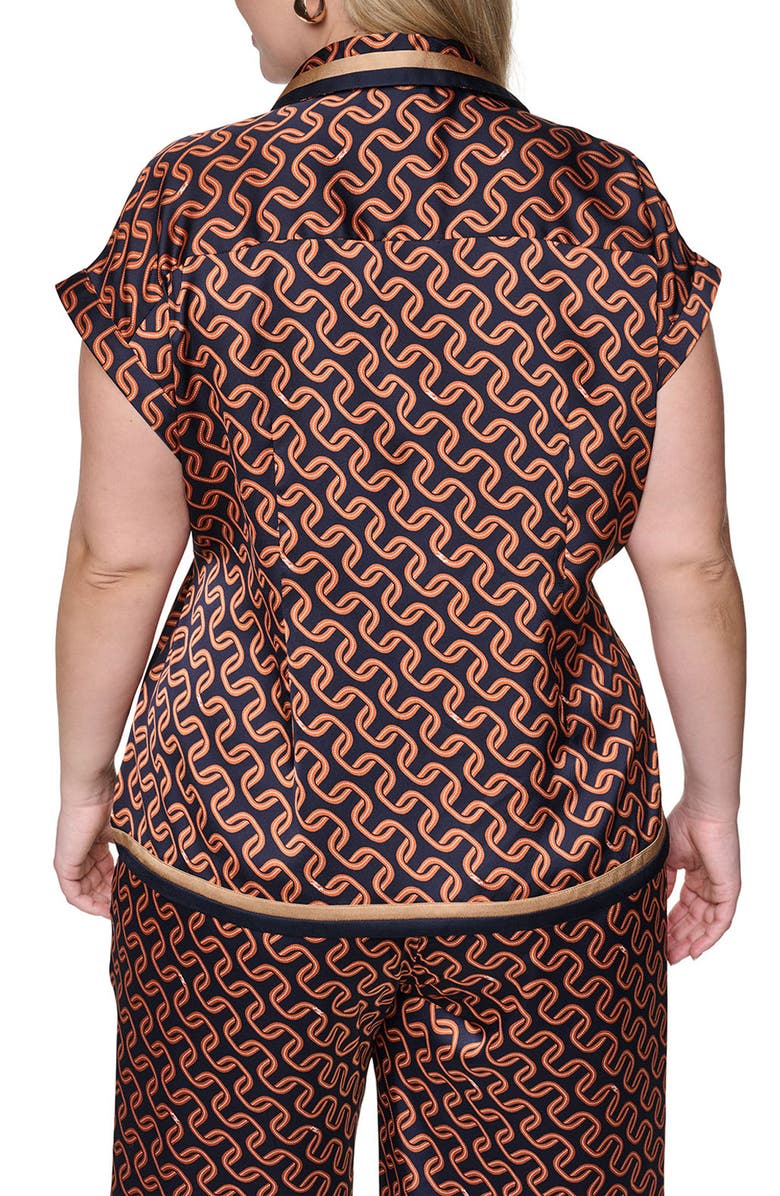 KARL LAGERFELD PARIS Tie Waist Satin Top, Alternate, color, Midnight Navy/ Sienna