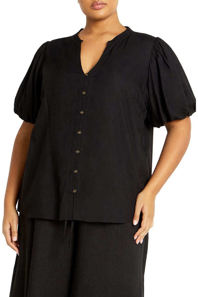 Georgia Short Sleeve Button Front Shirt, Main, color, BLACK