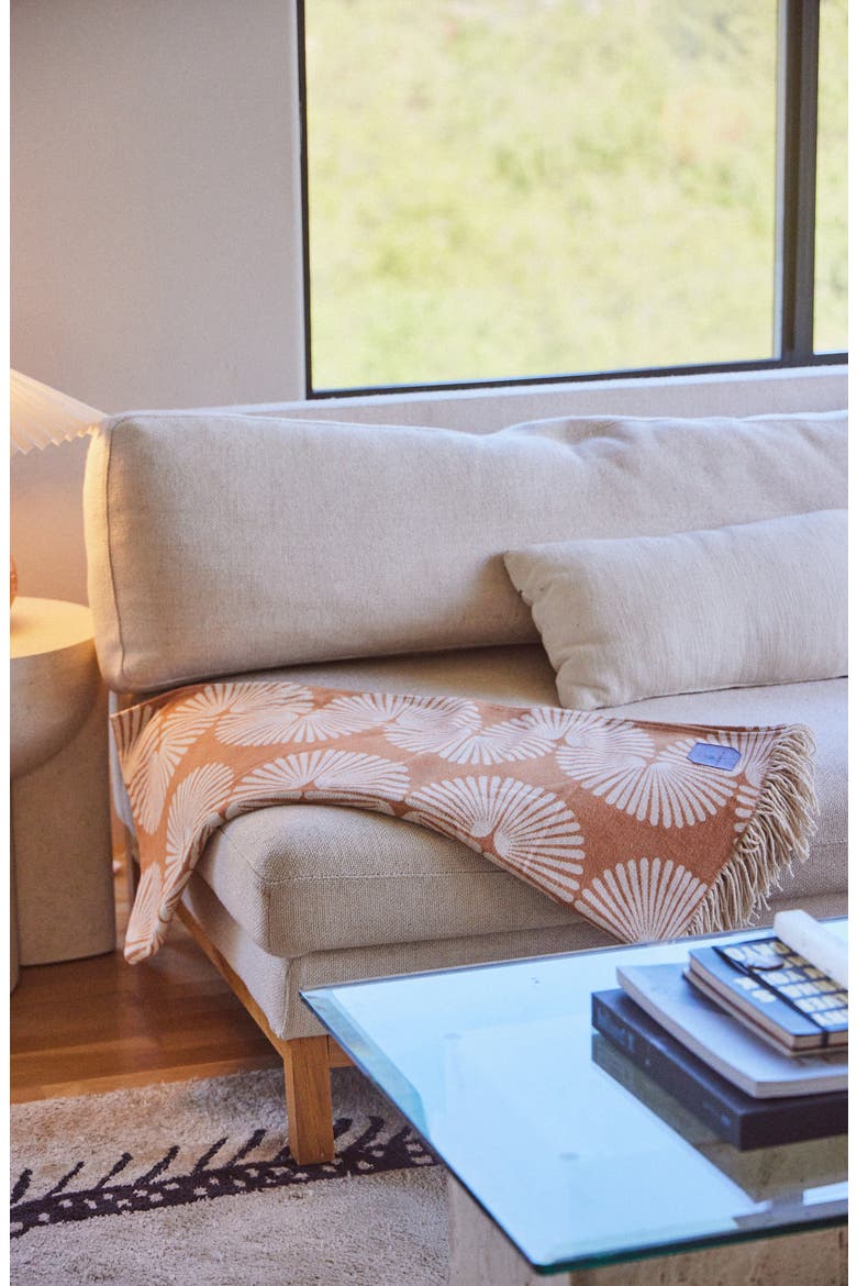 Sidewinder Fringe Trim Cotton Blanket, Alternate, color, BROWN