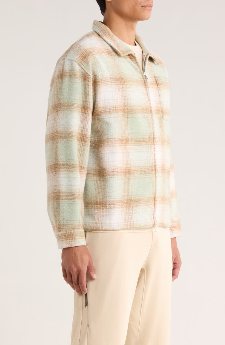 Museum of Peace & Quiet Wordmark Plaid Zip Shirt Jacket, Alternate, color, Sage