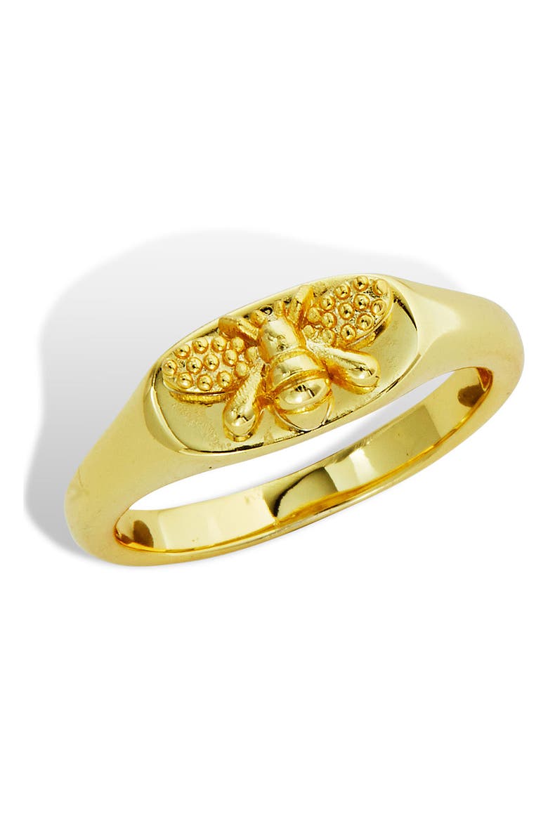 SAVVY CIE JEWELS 14K Gold Plated Bee Signet Ring, Main, color,