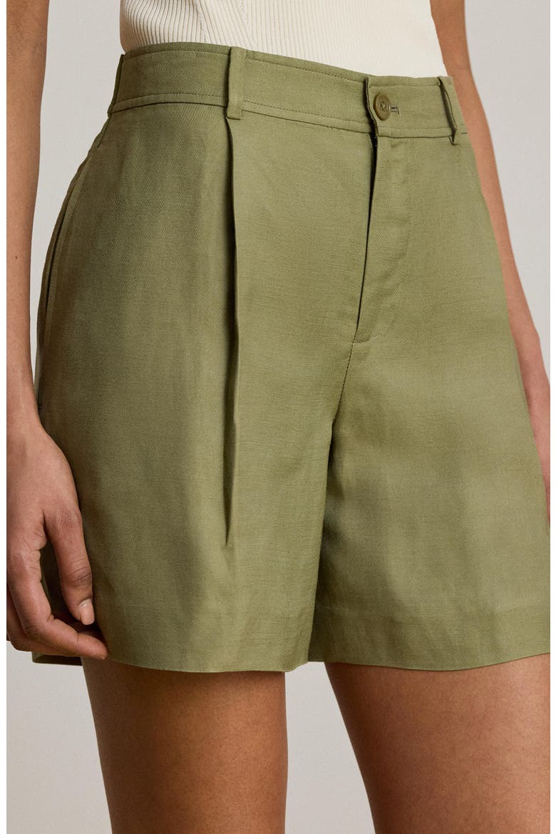Pleated Linen Blend Twill Shorts, Alternate, color, LIGHT AGAVE GREEN