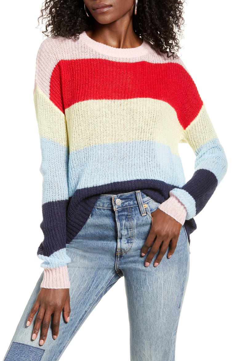 Rainbow Stripe Sweater, Main, color, RAINBOW PULLOVER SWEATER