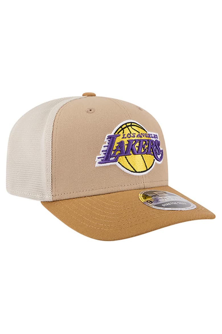 Men's New Era Tan/Light Brown Los Angeles Lakers Two-Tone 9SEVENTY Adjustable Trucker Hat, Alternate, color, Tan