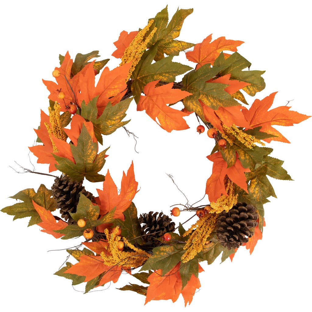 Northlight Leaves, Pinecones And Berries Artificial Fall Harvest Wreath, 24-inch, Unlit In Multi