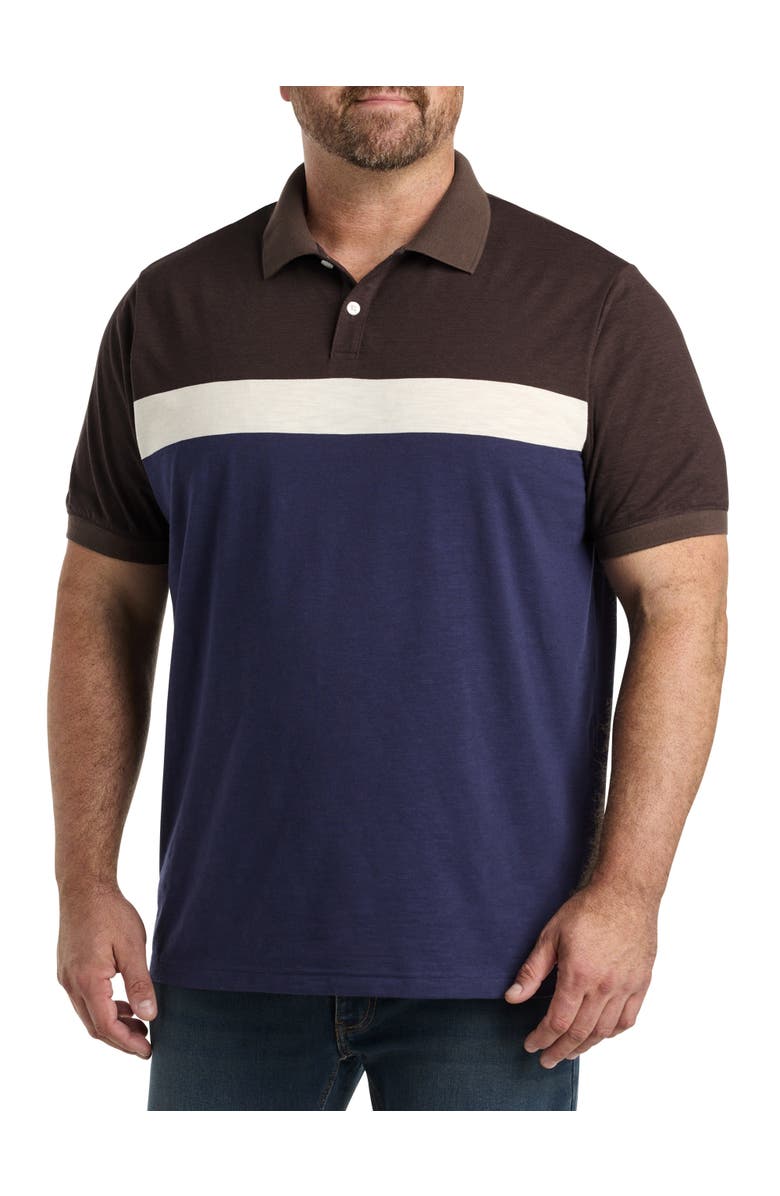 Harbor Bay by DXL Big & Tall Chest Striped Polo Shirt, Main, color, Brown Multi