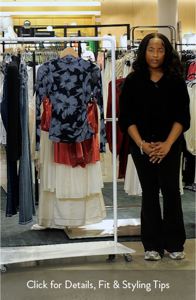 Joelle Floral Ruched Mesh Funnel Neck Top, sales video thumbnail