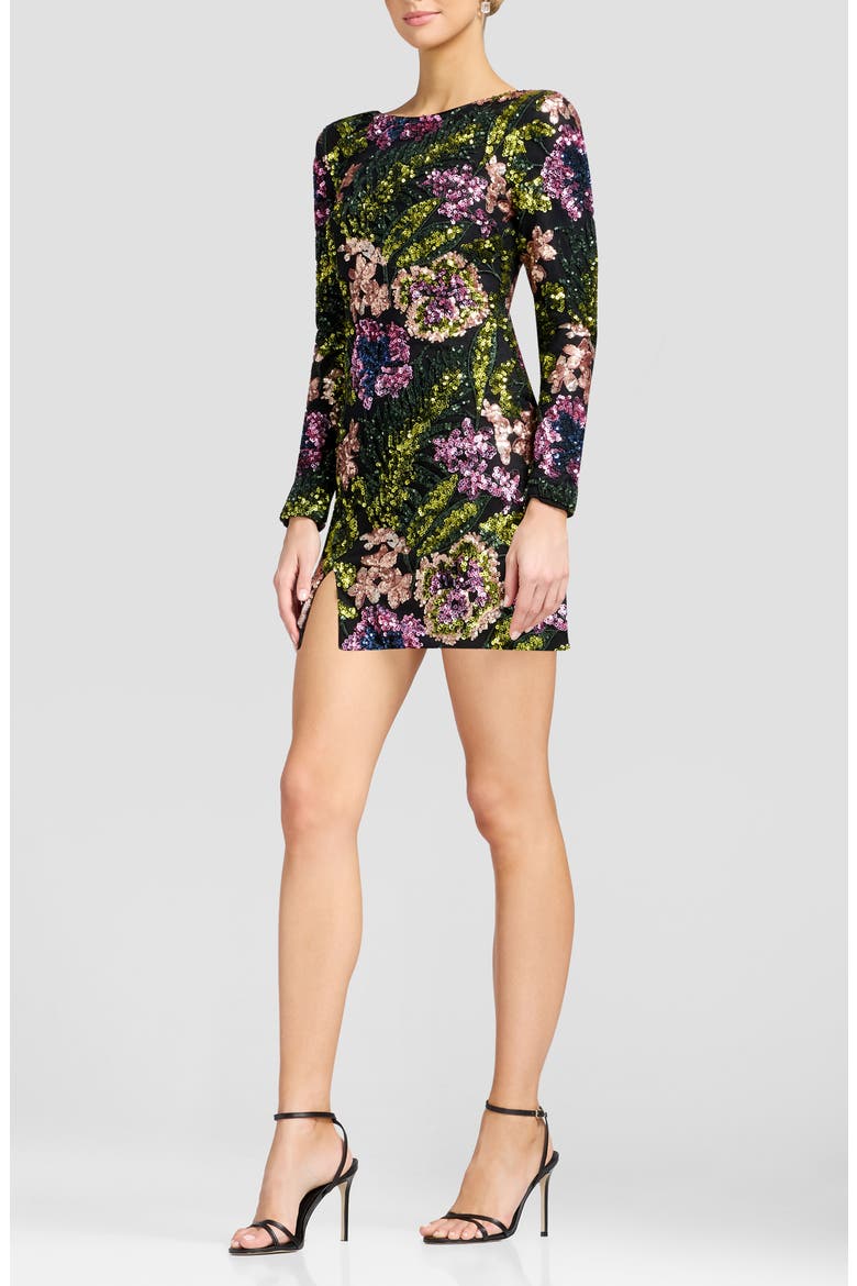 Nathalia Long Sleeve Sequin Minidress, Main, color, BLACK MULTI