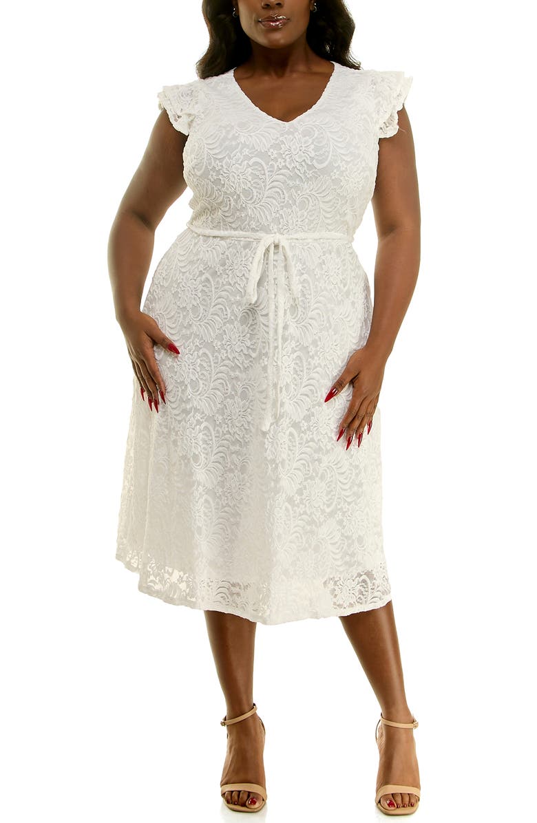 Nina Leonard Lace Fit & Flare Dress, Main, color, White