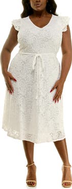 Nina Leonard Lace Fit & Flare Dress