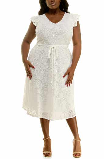 Nina Leonard Lace Fit & Flare Dress