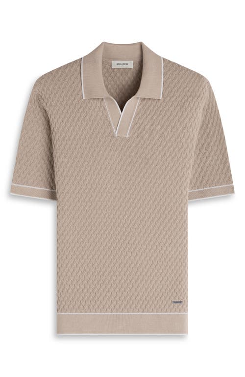 Bugatchi Johnny Collar Basket Stitch Cotton Blend Polo Sweater In Nude