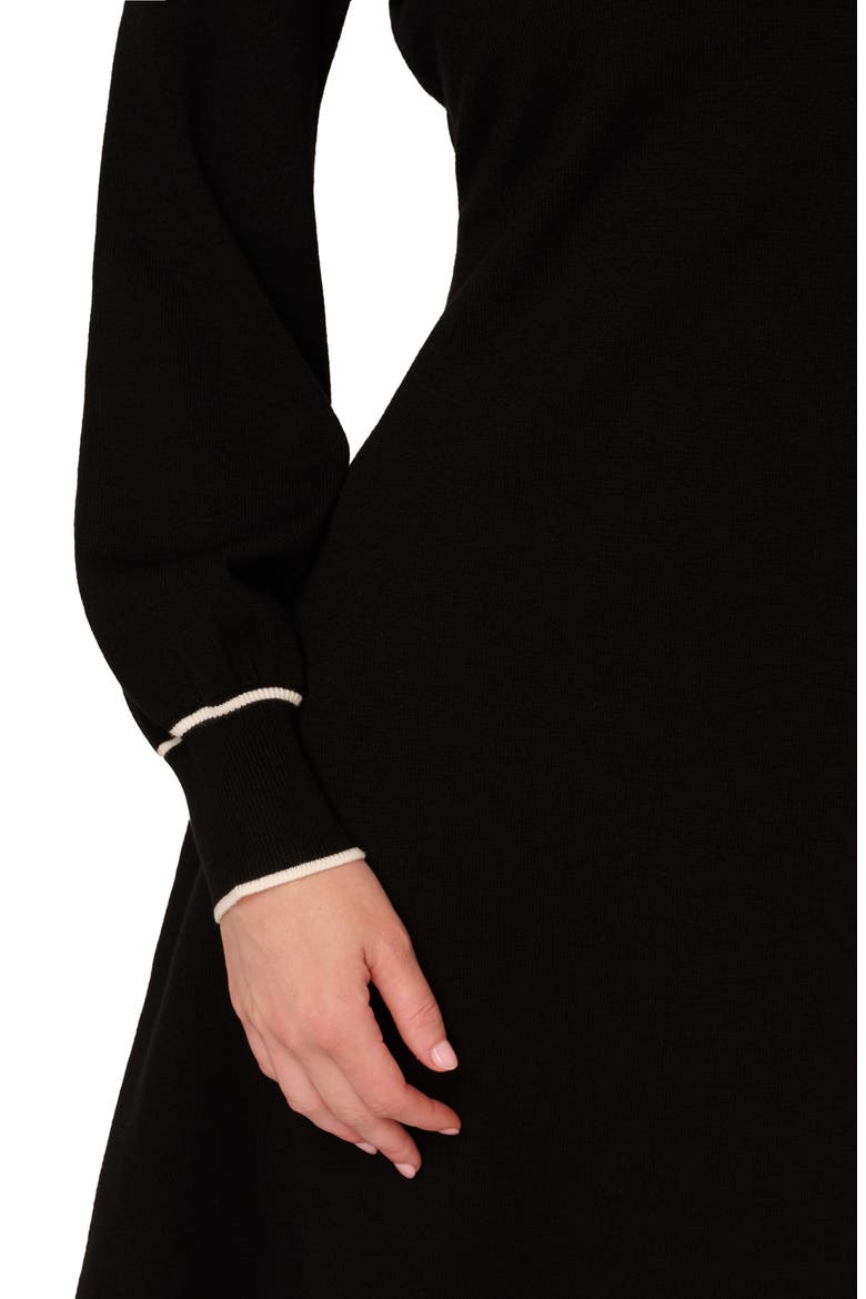 Collared Long Sleeve Twofer Sweater Dress, Alternate, color, BLACK/ IVORY