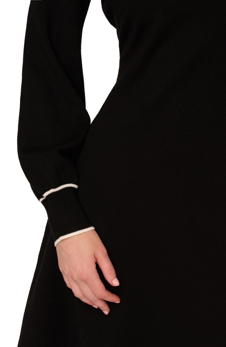 Adrianna Papell Collared Long Sleeve Twofer Sweater Dress, Alternate, color, Black/ Ivory
