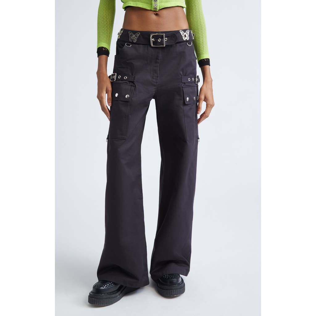 Chopova Lowena Thunderhull Belted Straight Leg Trousers In Black