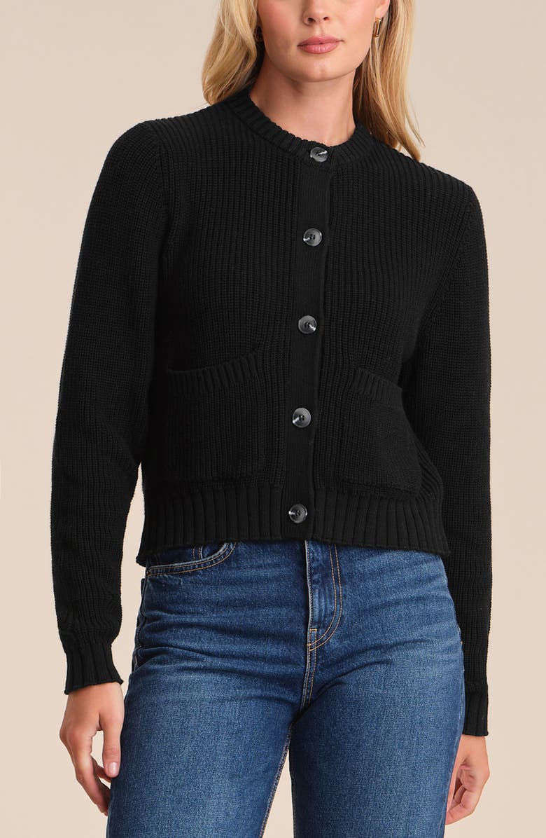 525 america Palmer Crewneck Cotton Cardigan, Alternate, color, Black