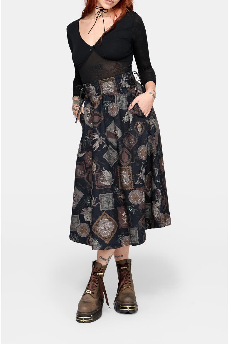 Kleo Relics Print Midi Skirt, Alternate, color, Black