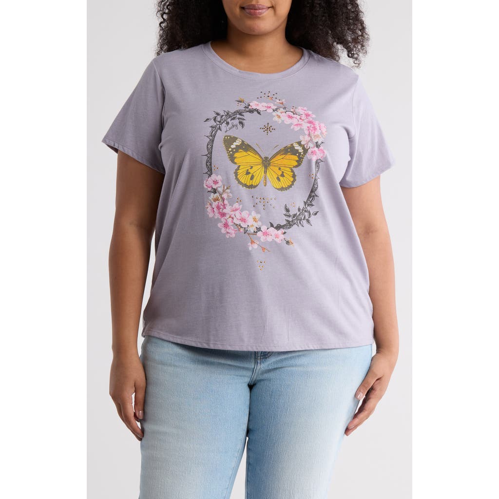 LUCKY BRAND LUCKY BRAND BUTTERFLY STUDS GRAPHIC T-SHIRT
