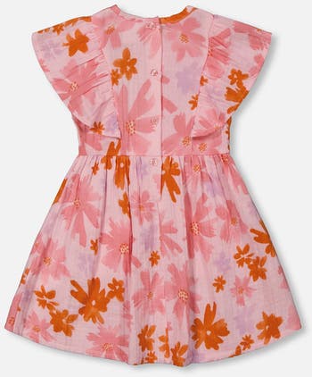 Deux Par Deux Printed Muslin Dress - Pink And Coral Flowers