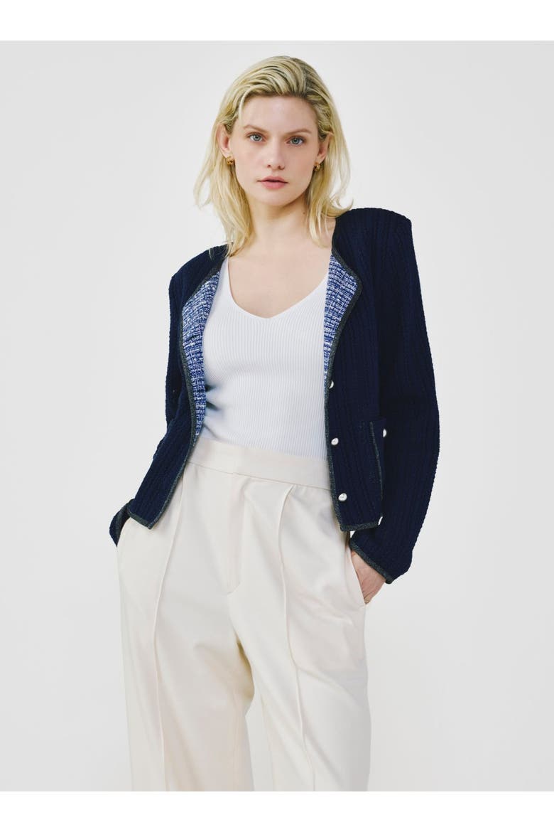 Lace Knit Cardigan, Alternate, color, Navy