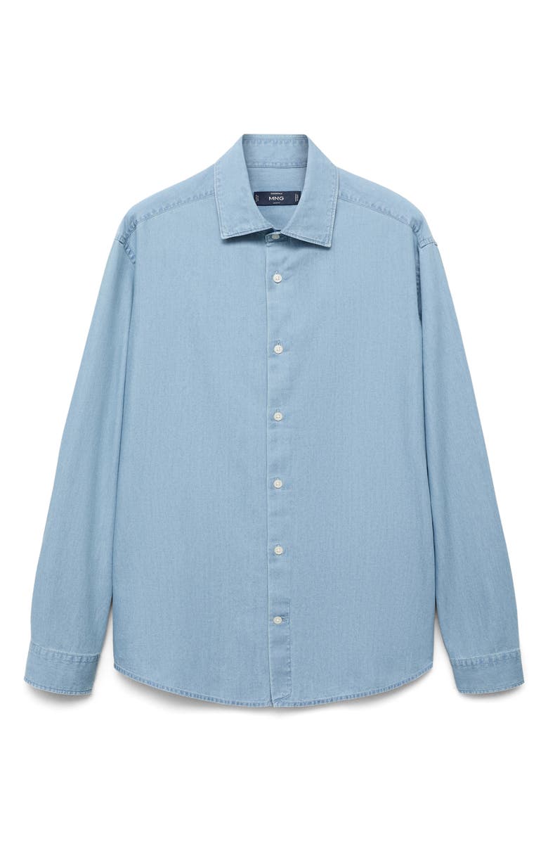 MANGO Cotton Chambray Button-Up Shirt, Alternate, color, Light Blue
