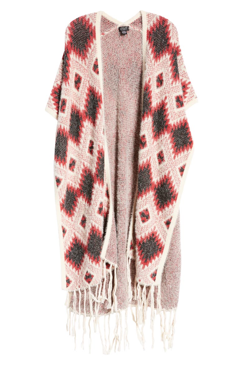 Geometric Jacquard Fringe Wrap, Alternate, color, RED MOTIFF