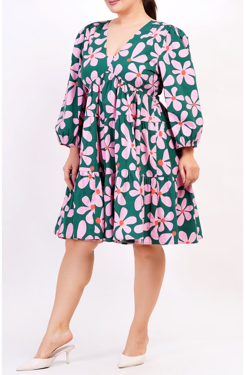 Leota Zariah Empire Waist Mini Dress, Alternate, color, Dancing Daisies Evergreen